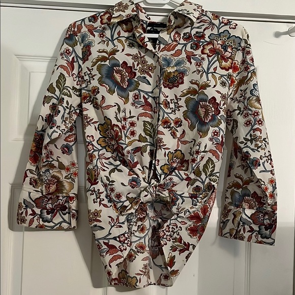 Westbound Tops - 3/4 sleeve bohemian retro look floral button down blouse